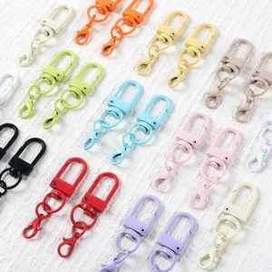 Colorful painted U-shaped swivel gate clips with 14mm lobster clasps for DIY jewelry keychains.