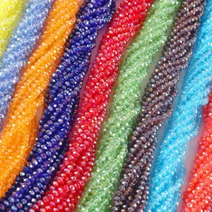 Close-up of multi-colored faceted crystal rondelle beads for handmade DIY jewelry making