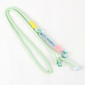 Long crossbody phone lanyard braided strap detail, solid color adjustable hanging rope chain accessory.