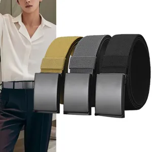 Classic Nylon Rubber Elastic Smooth Buckle Belt Casual Fashion Versatile Metal Buckle Woven Waist Belt For Men Women