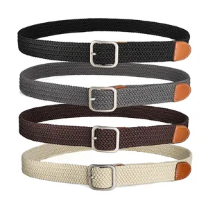 Women's stretch woven belt with pin buckle elastic canvas casual jeans belt four colors.