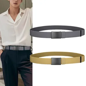 Classic men nylon elastic belt with smooth buckle for casual fashion pants daily wear.