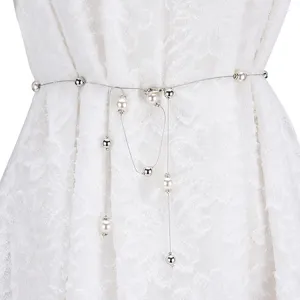 Elegante catena da vita coreana in metallo argento con ciondoli di perle per abito