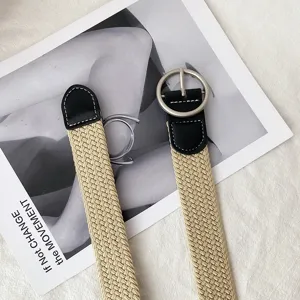 Canvas braided belt for women elastic stretch trousers belt casual stylish pin buckle belt