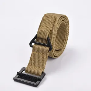 Khaki tactical outdoor combat belt with heavy-duty metal buckle for climbing and rescue