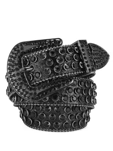 Black rhinestone western belt punk style wide leather belt with sparkly crystals
