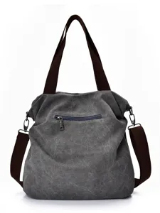 Grande borsa casual in tela grigia con multispazi e tracolla regolabile marrone scuro
