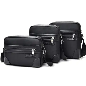 Set of three men's black Oxford fabric shoulder bags with stylish business casual design