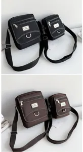 Comparison of black and brown Oxford cloth crossbody bags in large and small sizes.