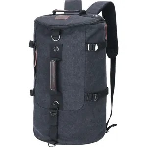 High capacity black canvas travel backpack for men ideal for outdoor sports and hiking