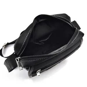 Functional black oxford cloth men's shoulder crossbody bag showing spacious interior