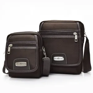 Casual men's oxford fabric shoulder bag in coffee brown, available in two sizes