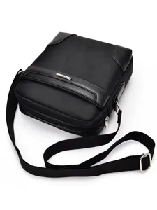 Classic men's black oxford cloth messenger shoulder bag for business and casual wear