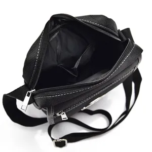 Durable black Oxford cloth crossbody bag with interior pocket and white stitching