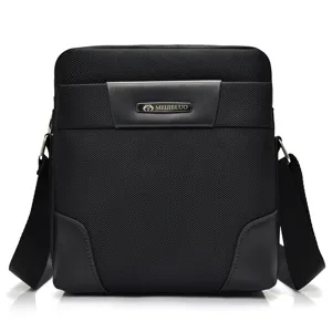 Classic black Oxford cloth messenger bag for men with adjustable shoulder strap