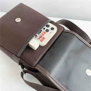 Premium brown Oxford fabric men's crossbody bag with magnetic flap closure and strap