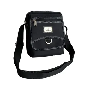 Modern black Oxford cloth men's shoulder crossbody bag with adjustable strap and metal logo