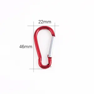 Aluminum alloy carabiner detail shot showing 46mm length and 22mm width specifications clearly.