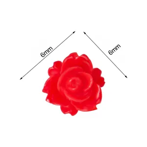 Close-up of 6mm red resin peony flower cabochon, perfect for nail art and DIY phone case.