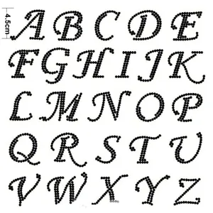 Set di 26 toppe dell'alfabeto in strass neri per decorazioni fai-da-te, altezza lettere 4,5 cm