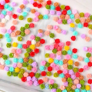 6mm resin peony flower nail art cabochons, colorful small flatback DIY craft accessories.