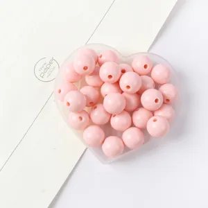 Pink acrylic round beads direct hole loose beads for diy handmade jewelry making and crafts detail.