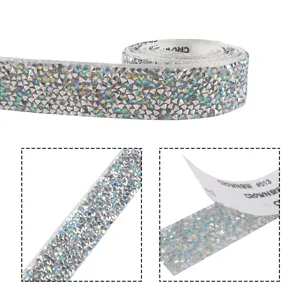 Close-up detail of shiny resin rhinestone tape with adhesive backing for DIY crafts.