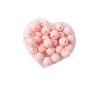 Pink acrylic round beads for DIY handmade jewelry crafting, smooth solid loose spacer beads.