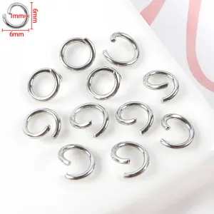 Anillas abiertas de metal plateado 6mm diámetro 1mm grosor conectores para bisutería