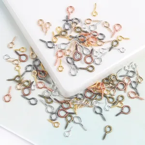 Assorted metal screw eyes bail pins for DIY jewelry making, multi-color eye hooks findings.