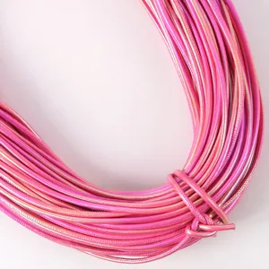 Detailed macro view of 5mm pearlescent pink PU leather piped cord for DIY jewelry crafts
