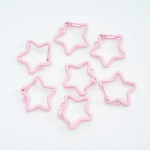 Pink star-shaped spring carabiner hooks for DIY keychain jewelry making, set of 7