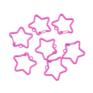 Set of seven pink star-shaped carabiner hooks for DIY jewelry and keychain making