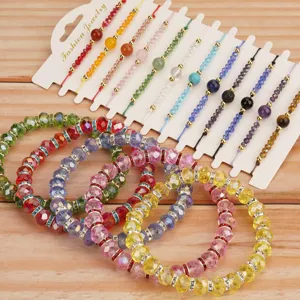 Collection of colorful AB faceted glass wheel bead bracelets for fashion jewelry making