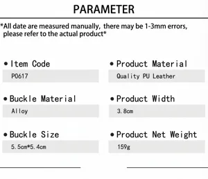 Detailed specification chart for women's punk rivet leather belt showing materials and sizes.