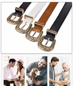 Vintage carved buckle belts for women in multiple colors and styles for daily outfits.