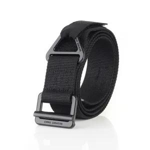 Heavy-duty black tactical nylon belt with metal buckle for outdoor rescue and climbing