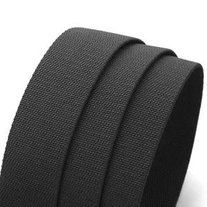 Detailed view of black elastic webbing material, showing tight woven texture and elasticity.