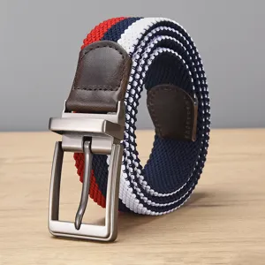 Heren casual geweven elastische riem met stijlvol gestreept ontwerp en metalen gesp.