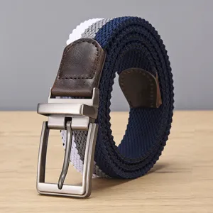 Heren casual gevlochten elastische riem met draaibare doorn gesp en lederen afwerking.
