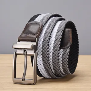 Heren casual geweven elastische riem detail, ademende band met roterende doorn gesp.