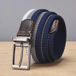 Heren casual gevlochten elastische riem met metalen gesp en stijlvol gestreept design.