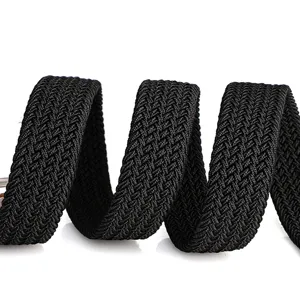 Detailed view of black braided stretch belt showcasing fine woven texture and durable elastic material.