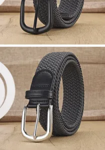 Unisex woven stretch belt with metal pin buckle, casual elastic braided belt for daily wear.