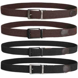 Unisex Woven Elastic Belt Rotary Buckle Punch Free Double Sided Casual Versatile Braided Leather Belt For Men Women
