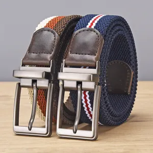 Stijlvolle heren casual gevlochten elastische riem met draaibare gesp voor jeans
