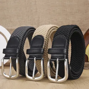 Unisex Woven Canvas Belt Elastic Stretch Casual Belt With Metal Pin Buckle Adjustable Braided Waistband For Men Women