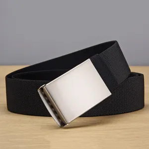 Classic black elastic woven belt with smooth metal buckle for casual daily wear main view