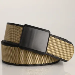 Close-up of lightweight nylon outdoor sports belt with durable black plastic buckle