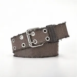 Vintage Distressed Canvas Belt For Women Men Punk Grunge Double Prong Metal Eyelet Casual Jeans Belt Fashion Accessories